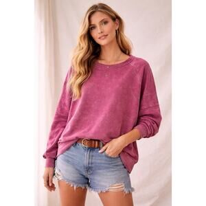 We The Free Brayden Washed Pullover Sweatshirt Acid Wash Pink Oversized Boho S